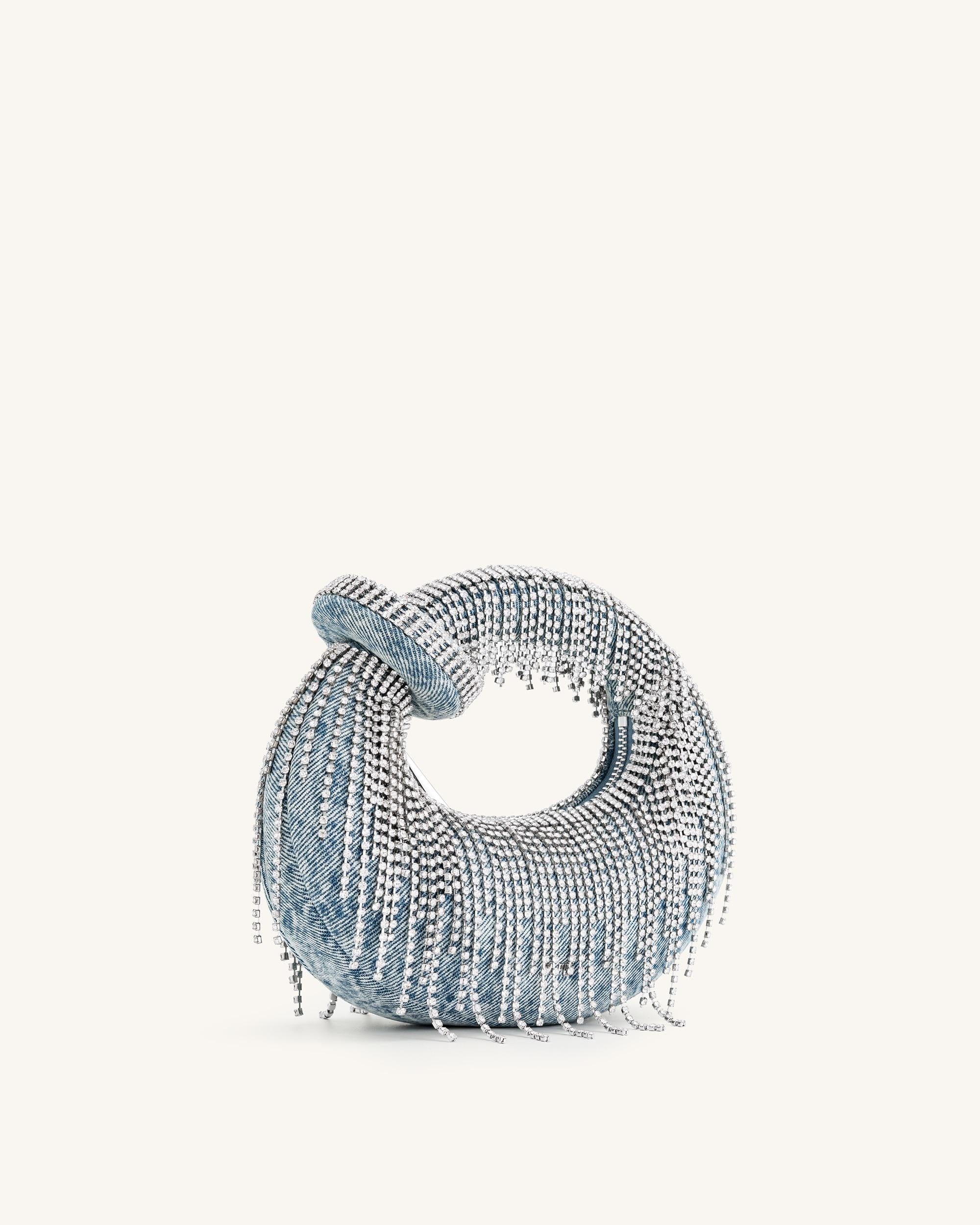 JW PEI Abacus Denim Artificial Crystal Mini Top Handle Bag Blue