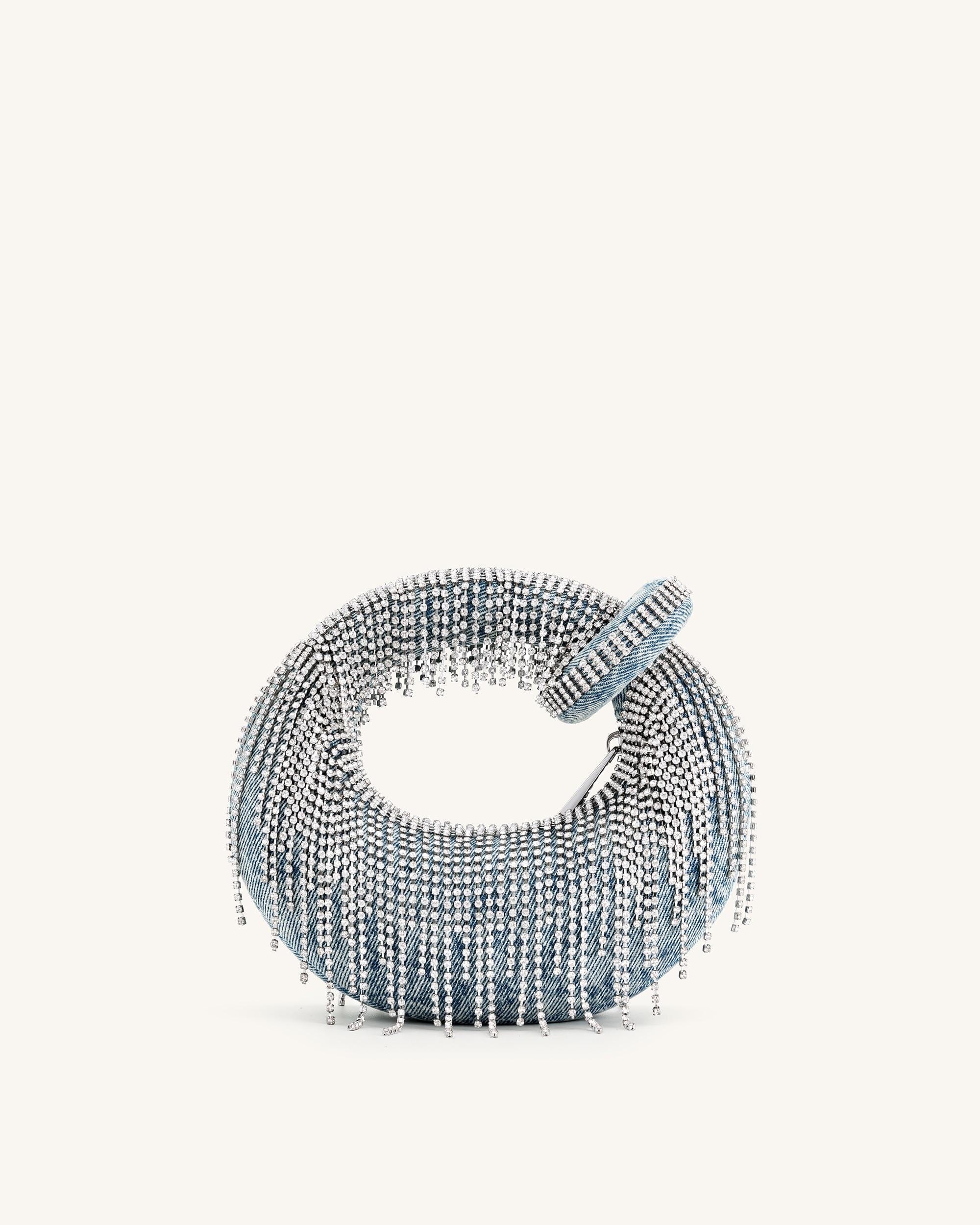 JW PEI Abacus Denim Artificial Crystal Mini Top Handle Bag Blue