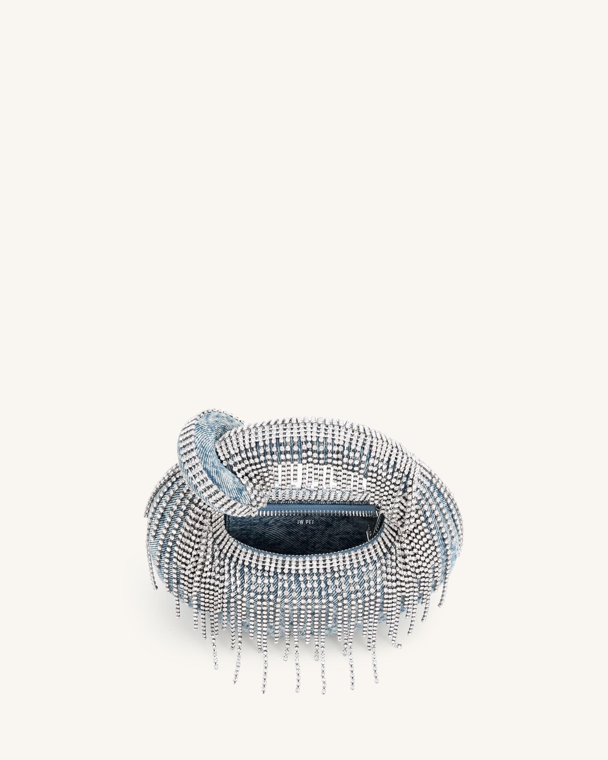 JW PEI Abacus Denim Artificial Crystal Mini Top Handle Bag Blue