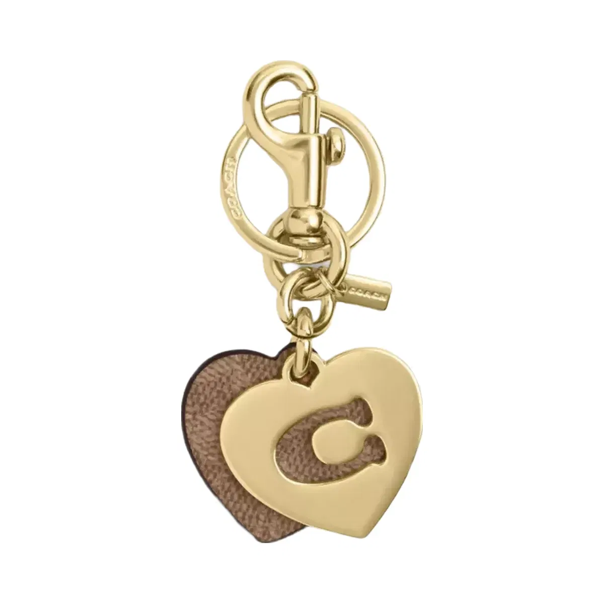 Coach Hearts Key Ring In Signature Canvas in Gold Tan Brown