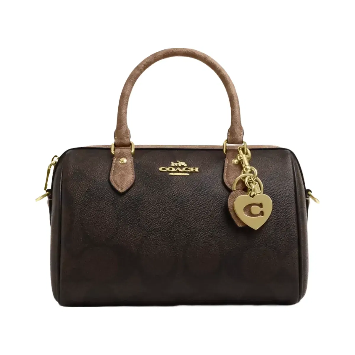 Coach Hearts Key Ring In Signature Canvas in Gold Tan Brown