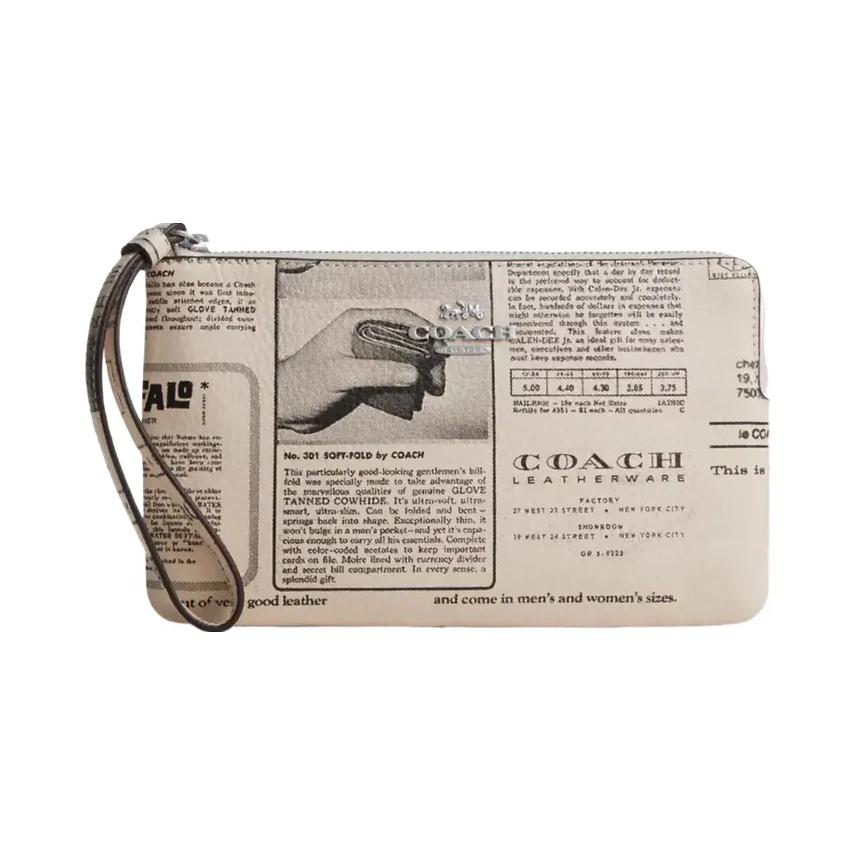 Coach Large Corner Zip Wristlet With Newspaper Print in Silver Chalk Multi