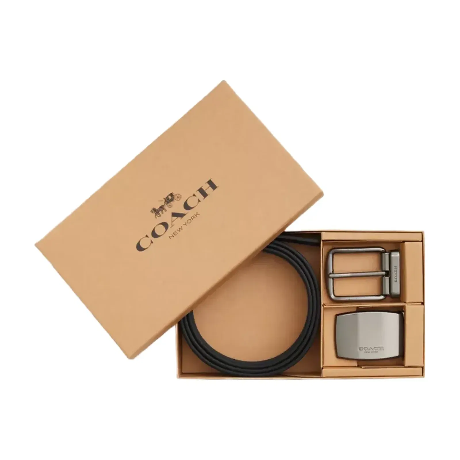 Coach Boxed Plaque And Harness Buckle Cut-To-Size Reversible Belt, 38 Mm in Gunmetal Charcoal Black