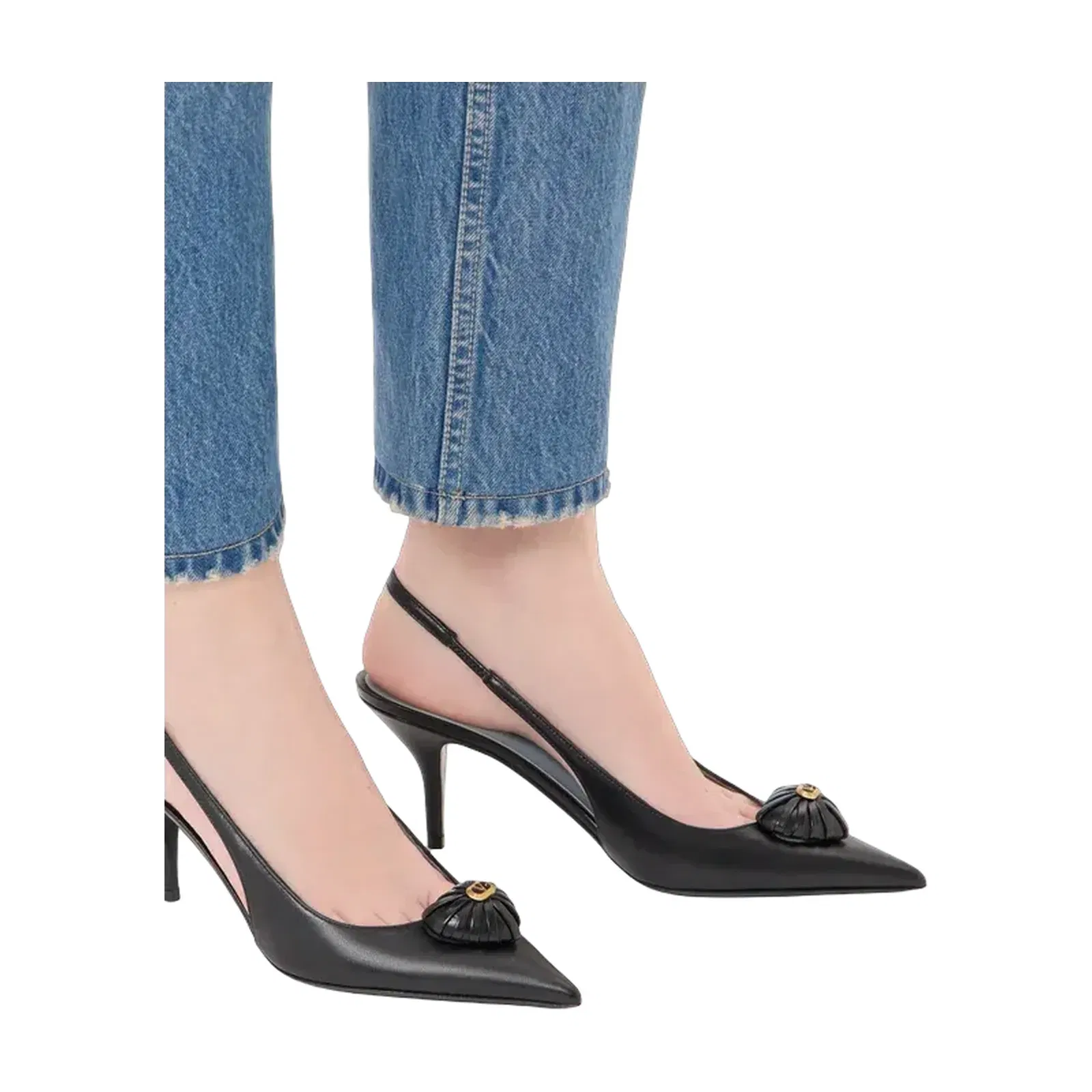 Valentino Coeur Royal Slingback Pumps In Kidskin 75mm Black