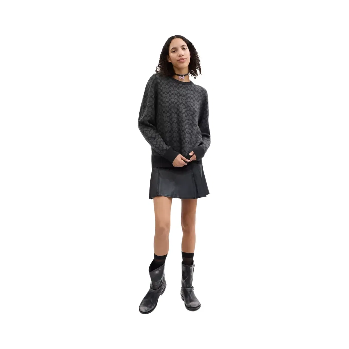 Coach Signature Crewneck Sweater in Charcoal Signature