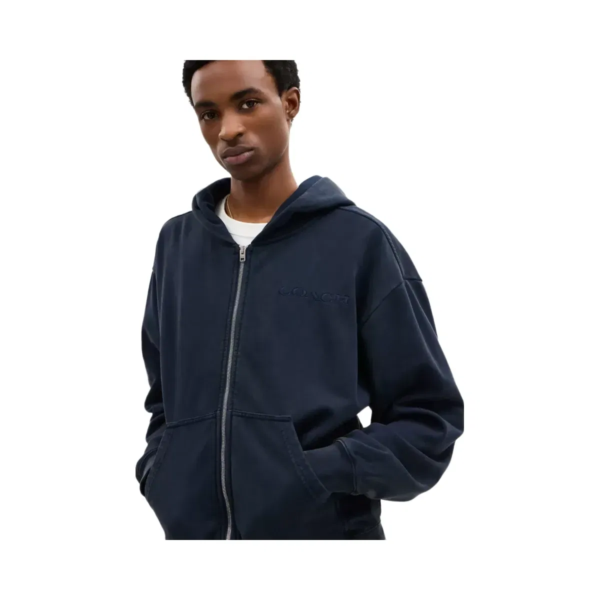 Coach Garment Dyed Zip Hoodie in Navy Blue