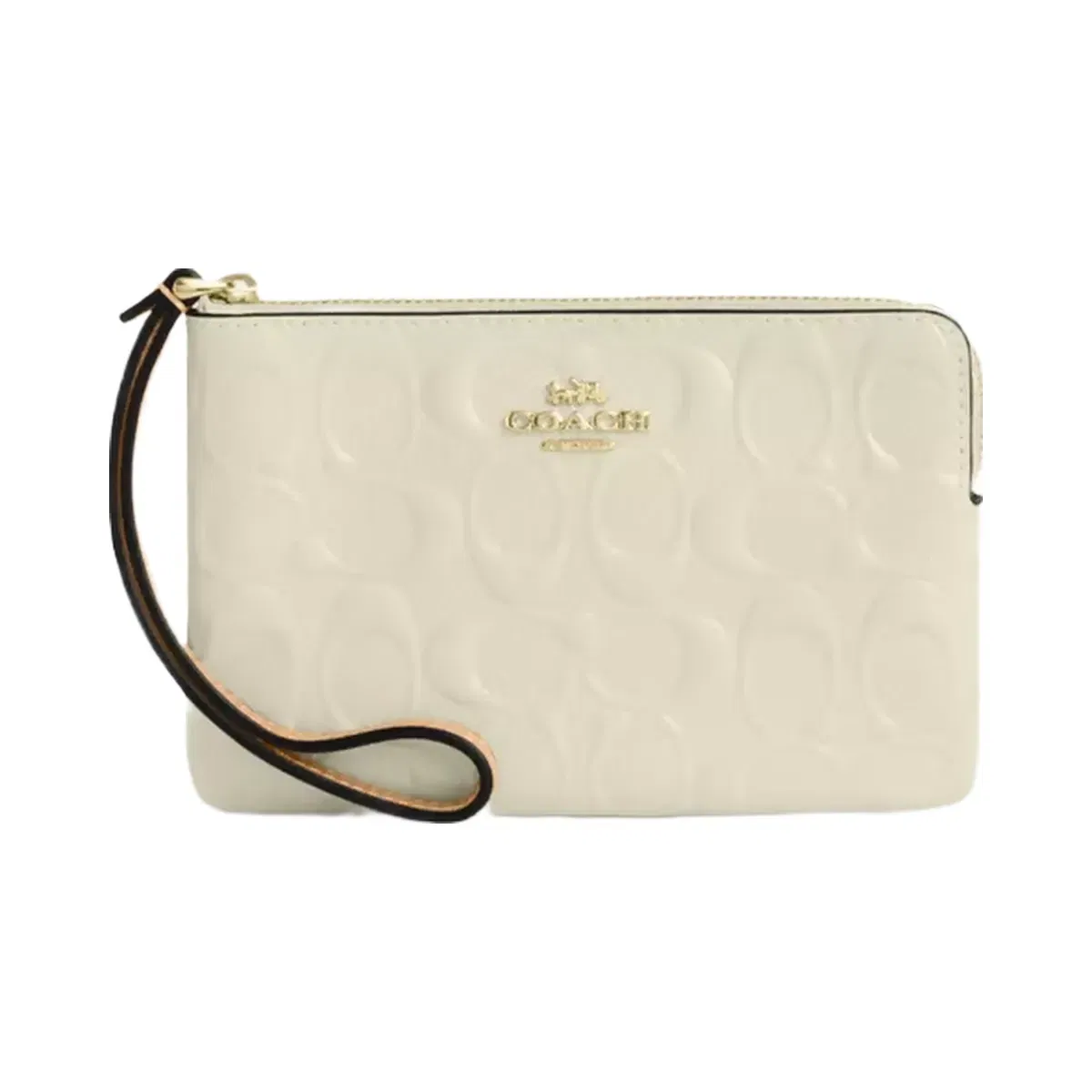 Coach Corner Zip Wristlet In Signature Leather in Gold Light Lemon