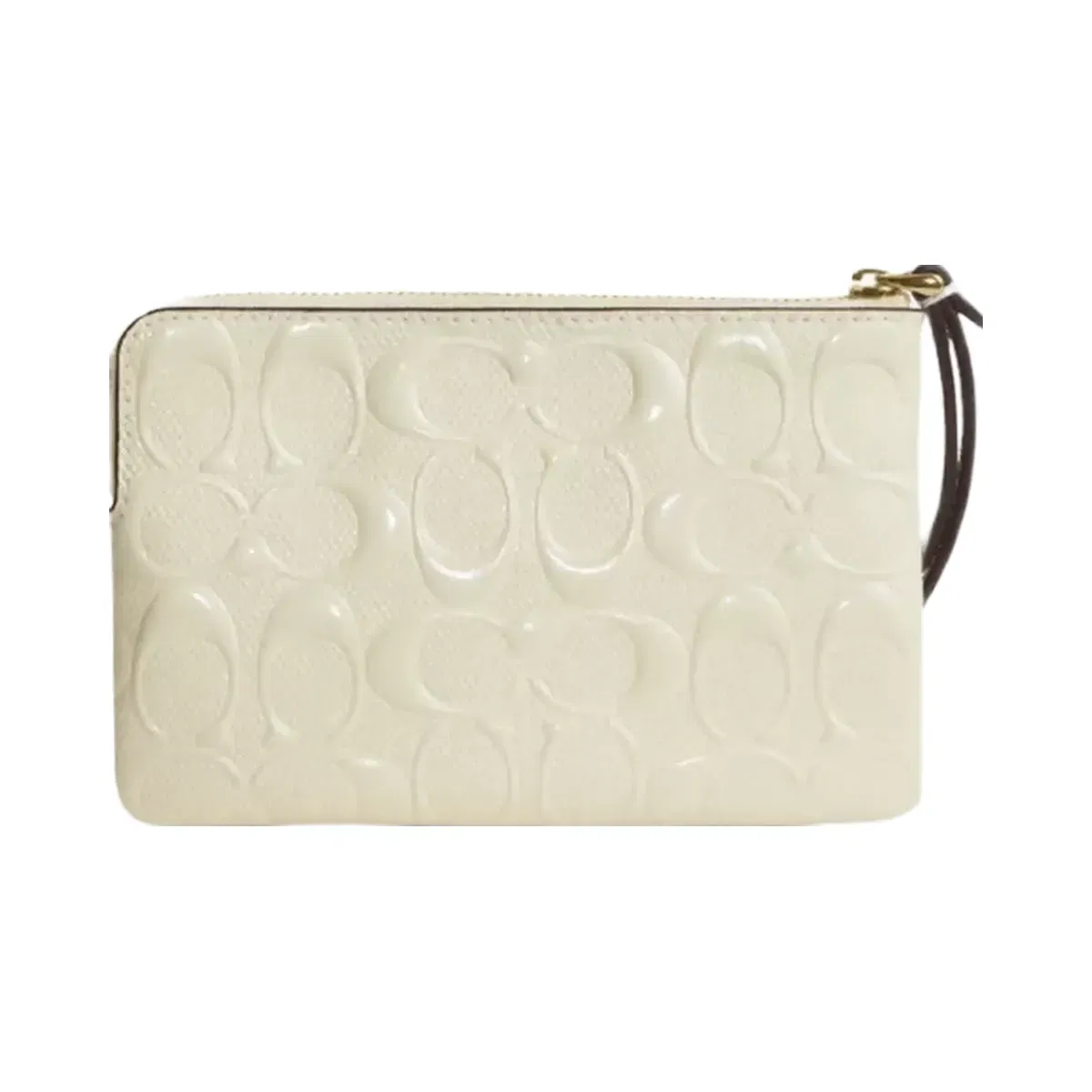 Coach Corner Zip Wristlet In Signature Leather in Gold Light Lemon