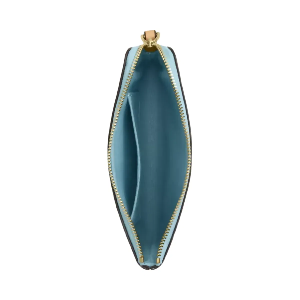 Coach Corner Zip Wristlet In Signature Leather in Gold Light Blue