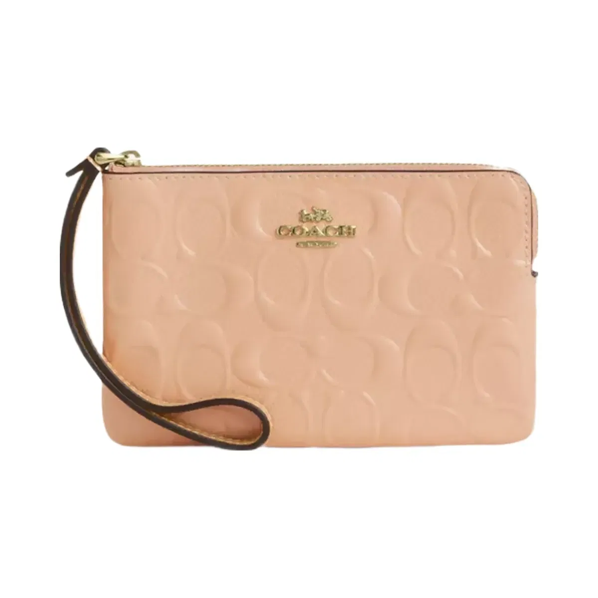 Coach Corner Zip Wristlet In Signature Leather in Gold Faded Blush