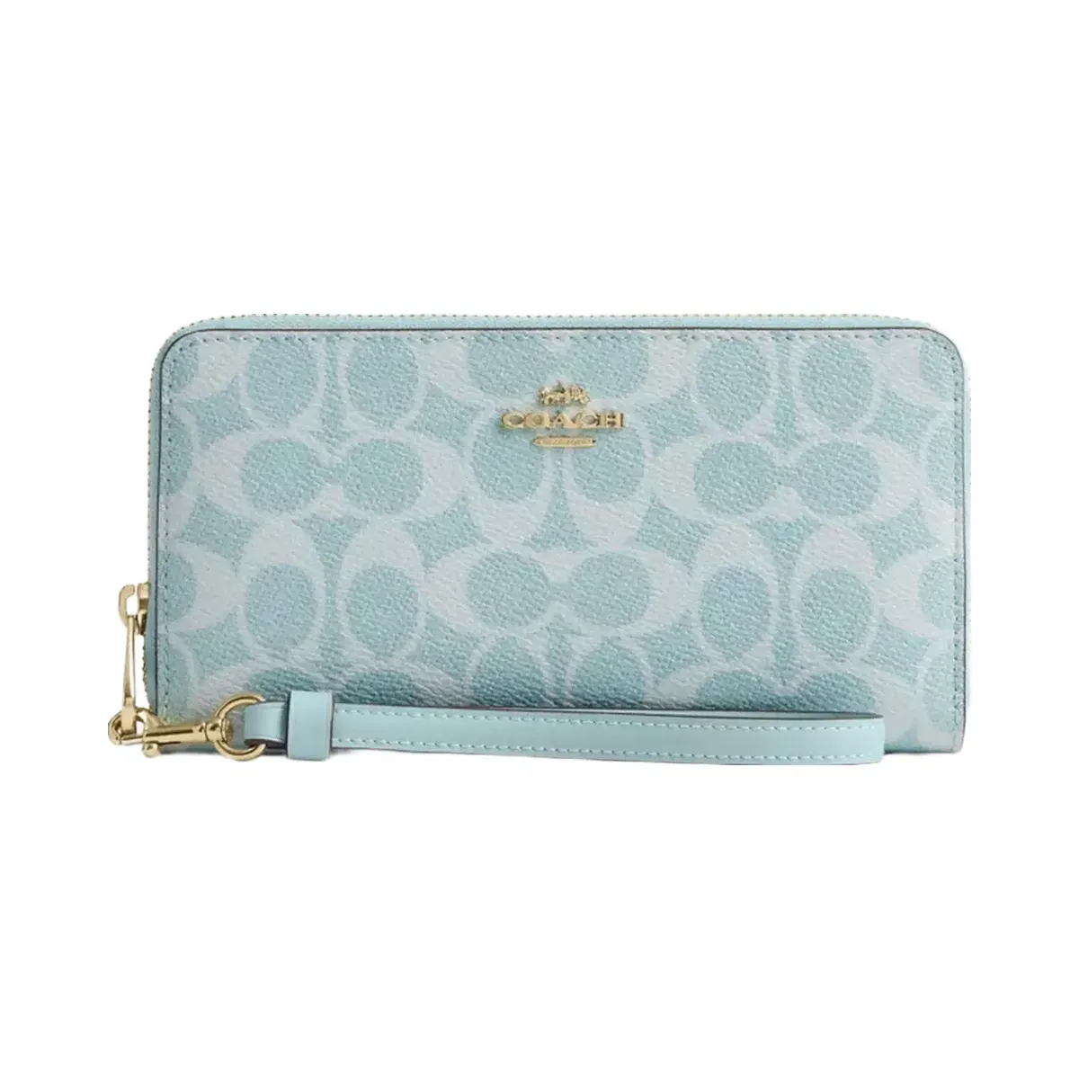 Coach Long Zip Around Wallet In Signature Canvas in Gold Light Blue