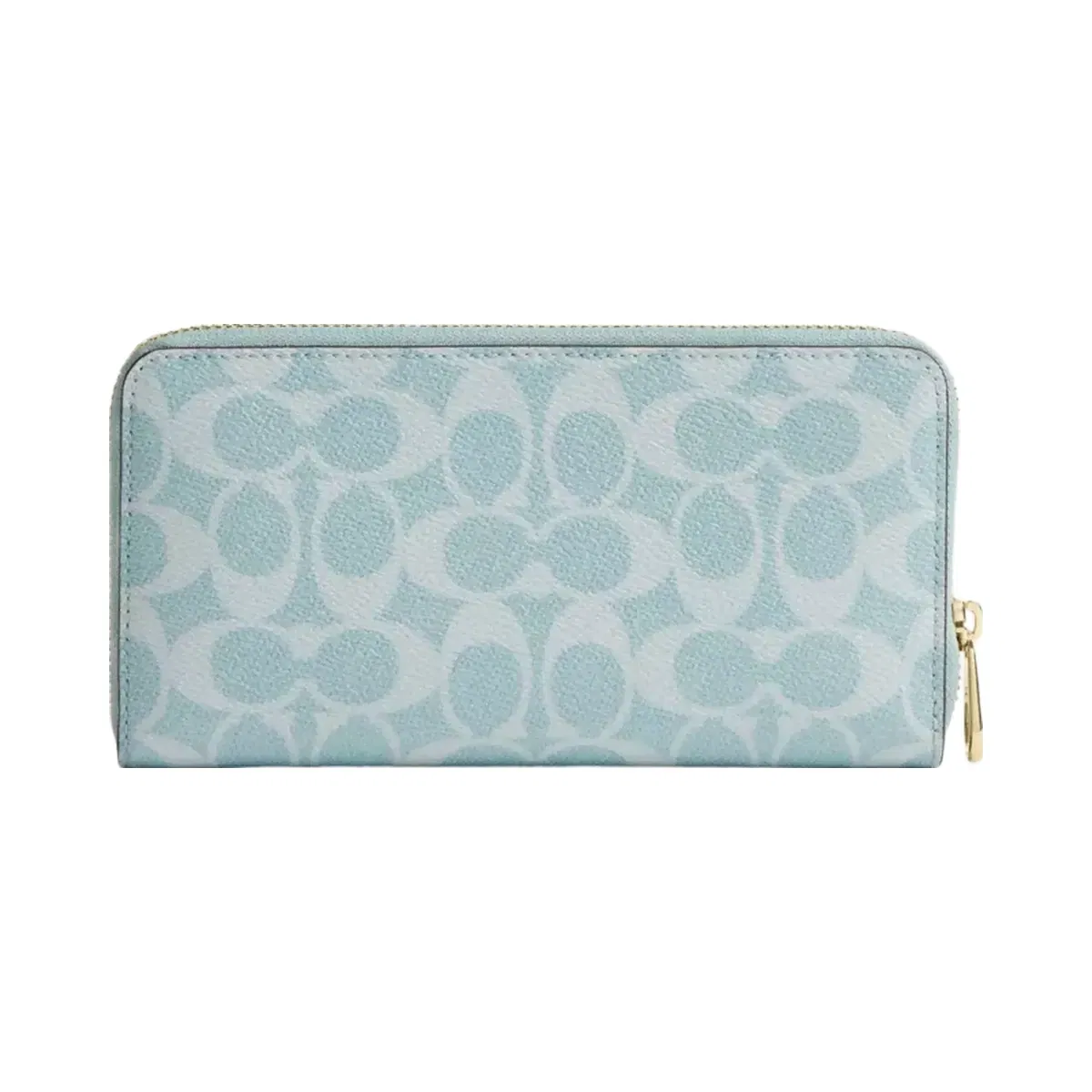 Coach Long Zip Around Wallet In Signature Canvas in Gold Light Blue