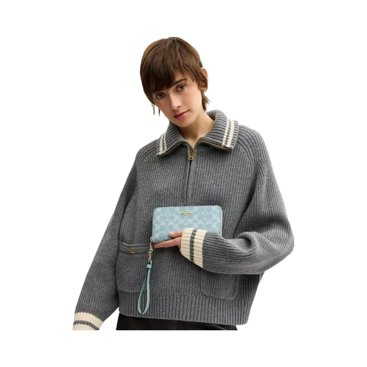 Coach Long Zip Around Wallet In Signature Canvas in Gold Light Blue