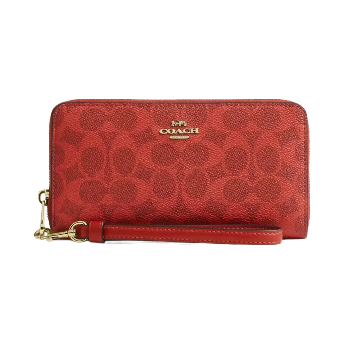 Coach Long Zip Around Wallet In Signature Canvas in Gold Crimson