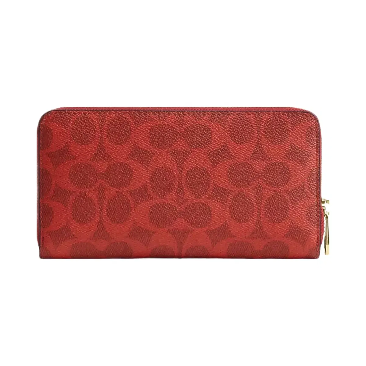 Coach Long Zip Around Wallet In Signature Canvas in Gold Crimson