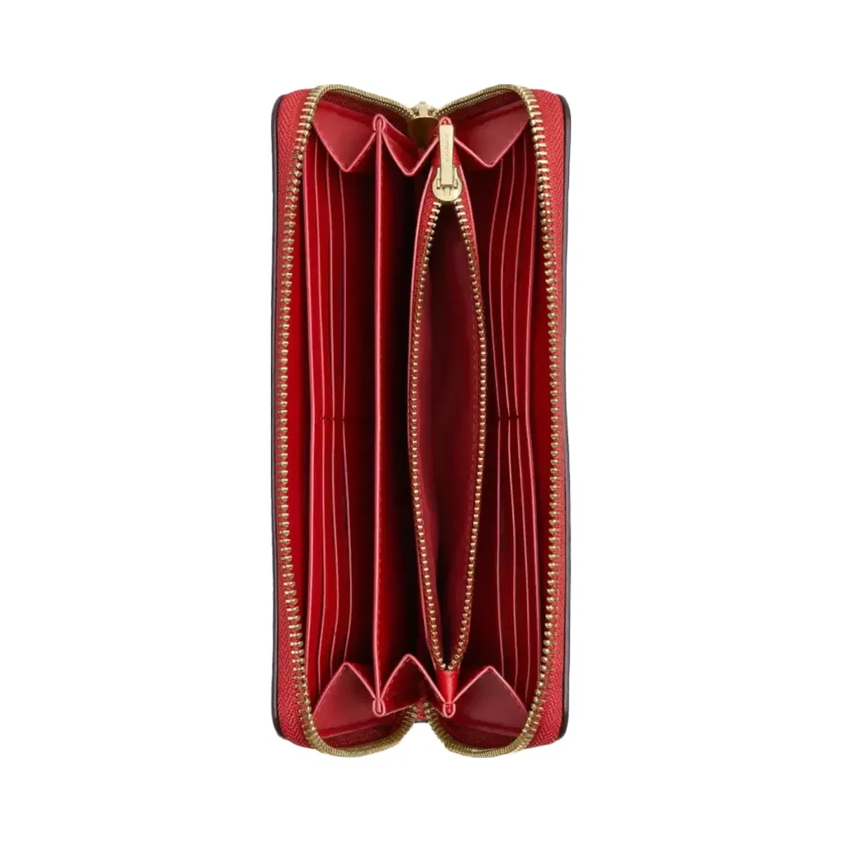 Coach Long Zip Around Wallet In Signature Canvas in Gold Crimson