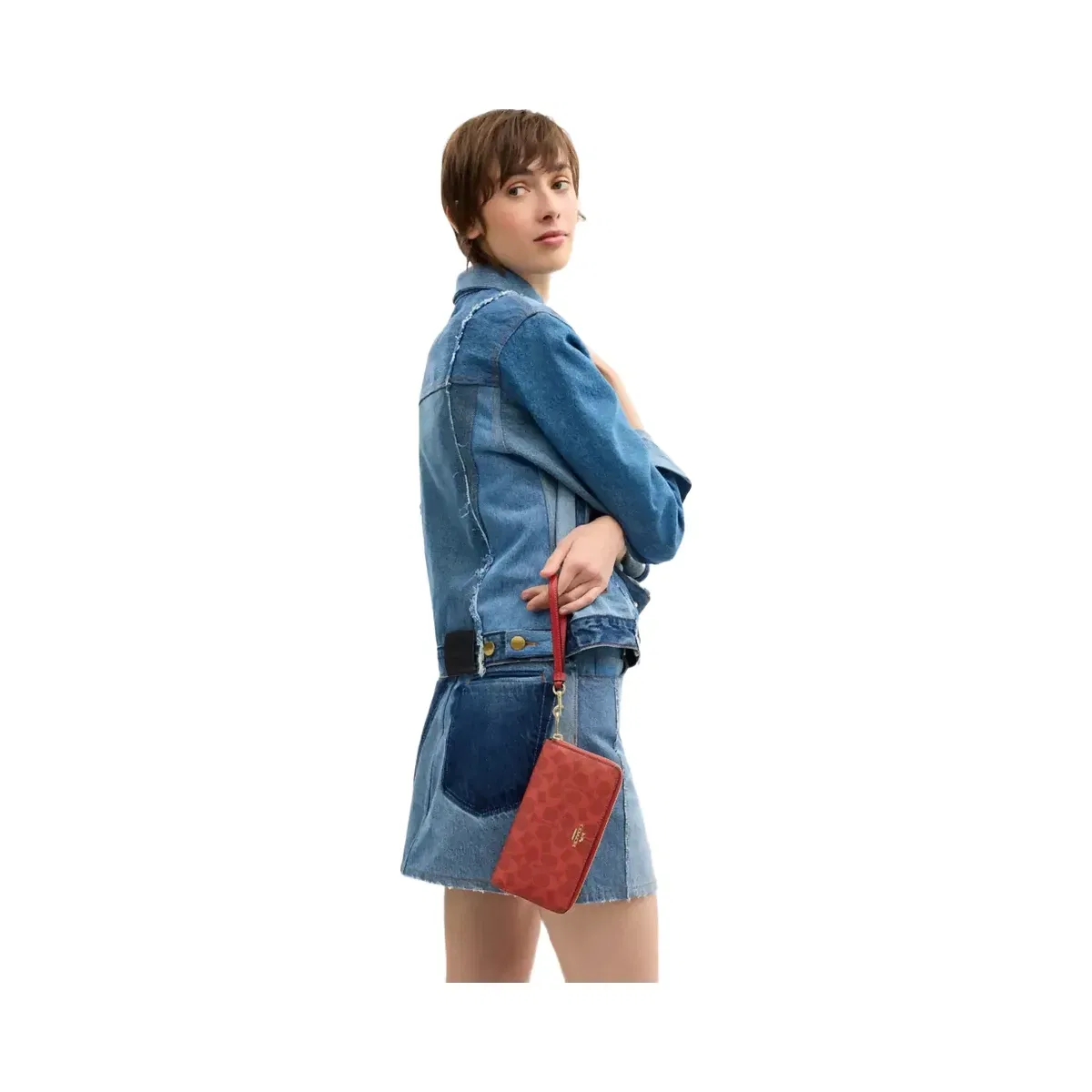 Coach Long Zip Around Wallet In Signature Canvas in Gold Crimson