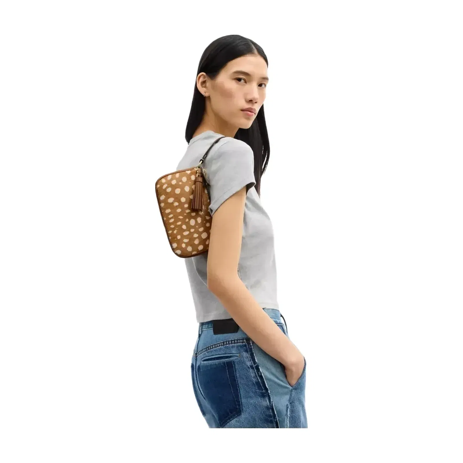 Coach Nolita 19 With Deer Print Gold Brown Multi