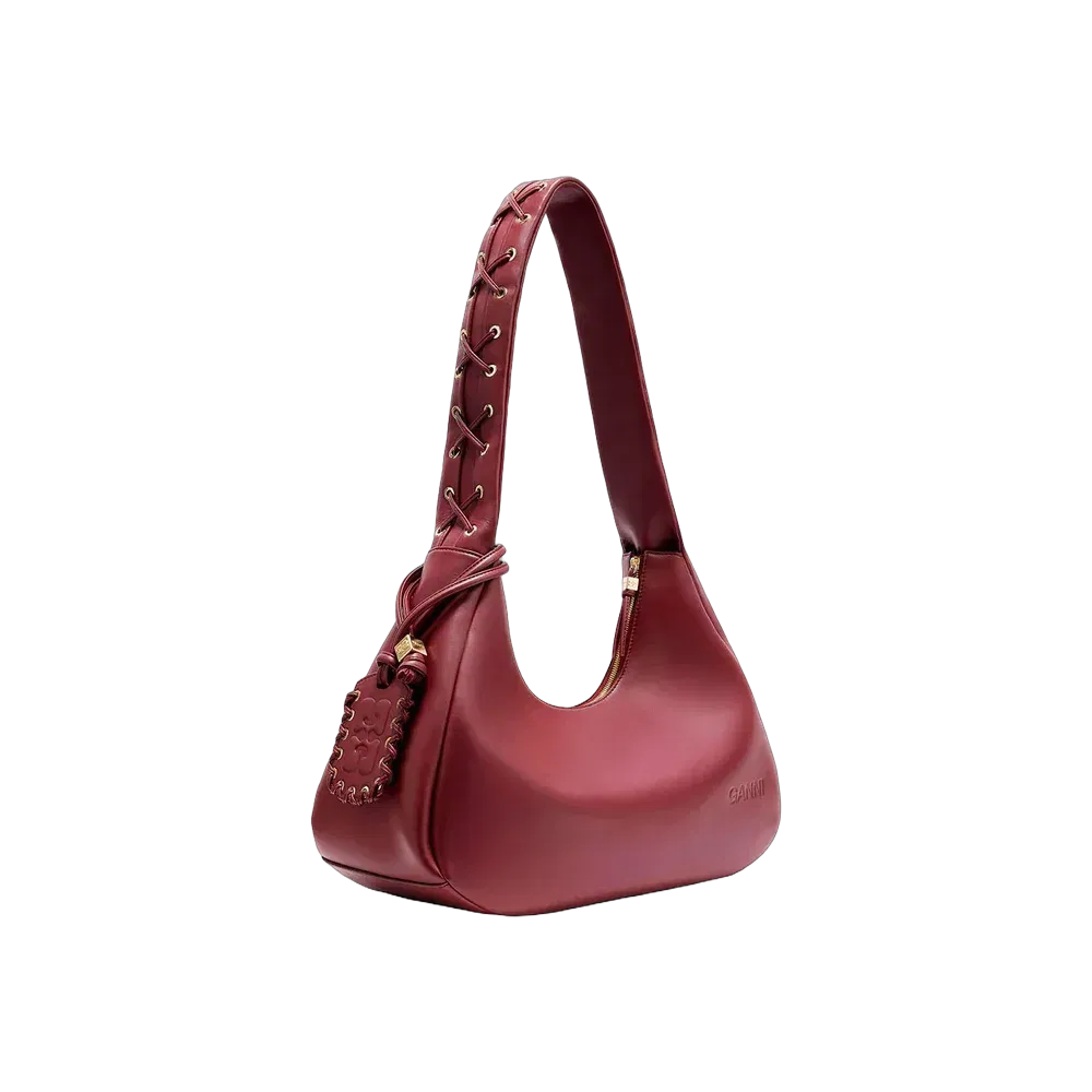 Ganni Burgundy Medium Laces Hobo Bag
