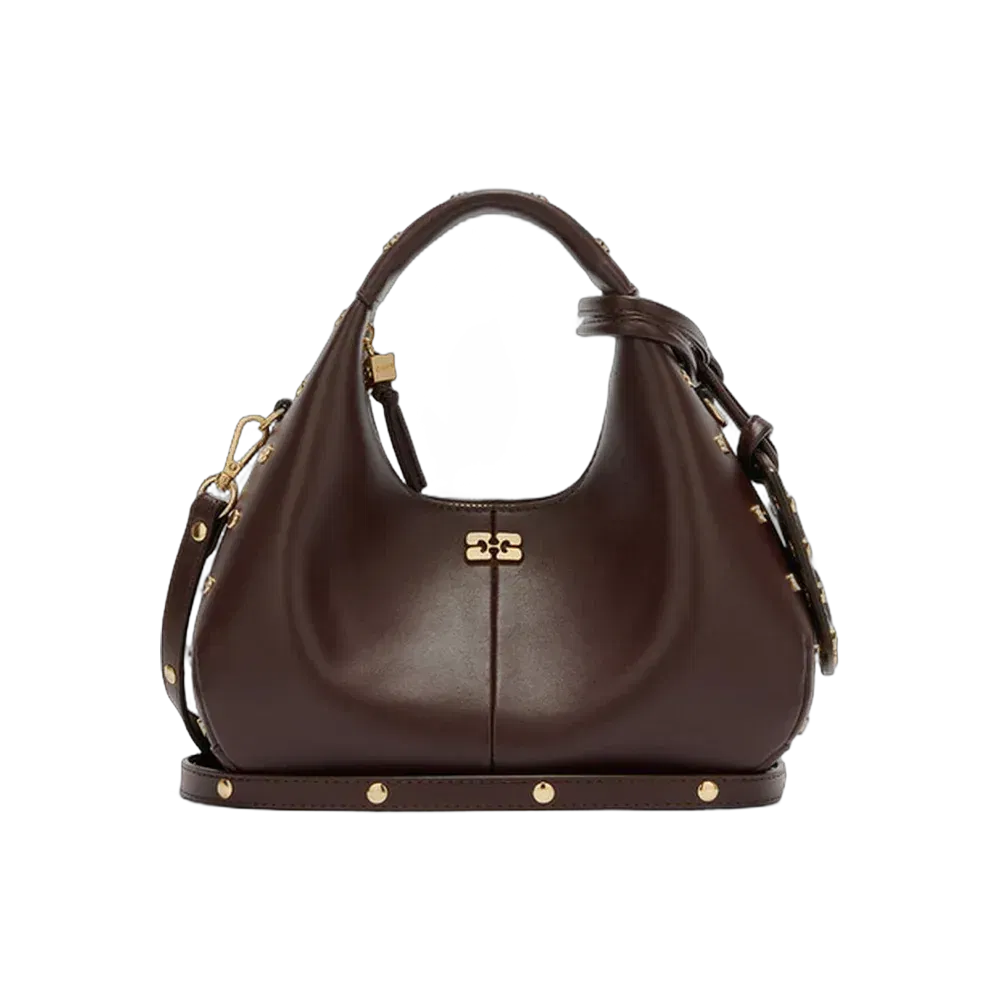 Ganni Mini Hobo Bag Studs in Brown