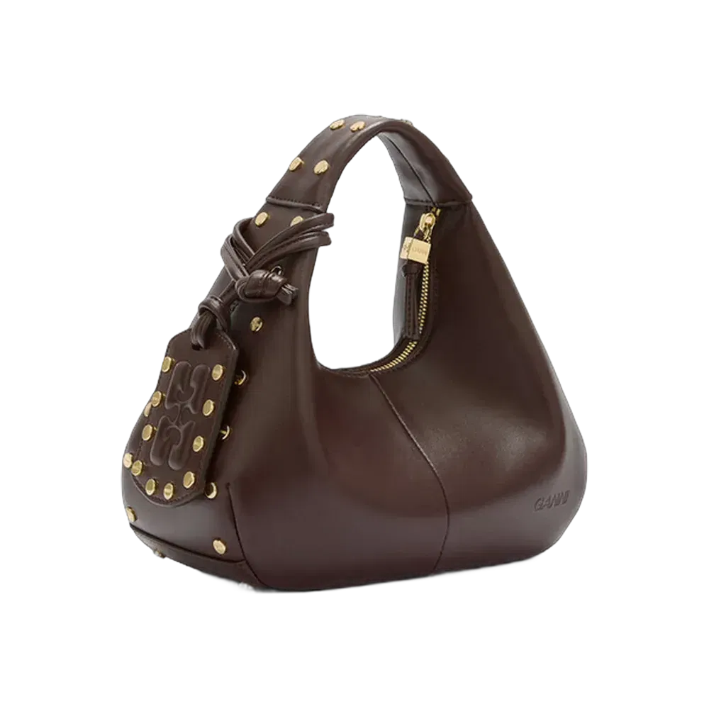 Ganni Mini Hobo Bag Studs in Brown