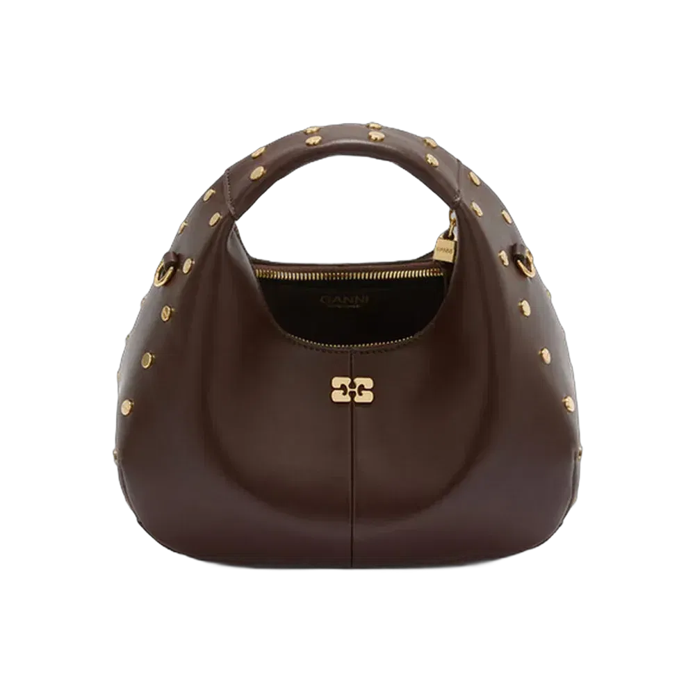 Ganni Mini Hobo Bag Studs in Brown