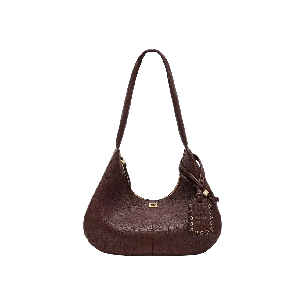 Ganni Brown Grained Medium Hobo Bag