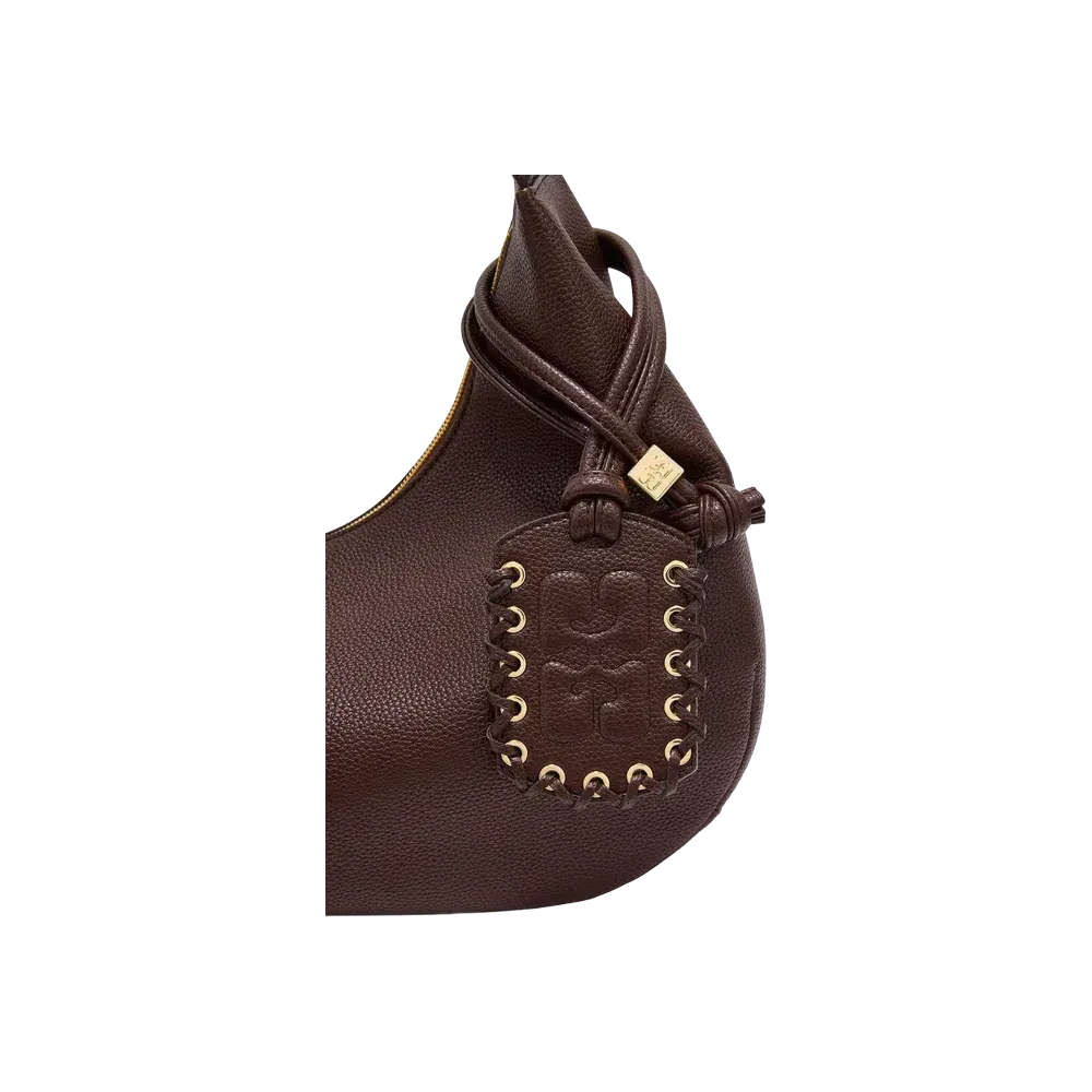 Ganni Brown Grained Medium Hobo Bag