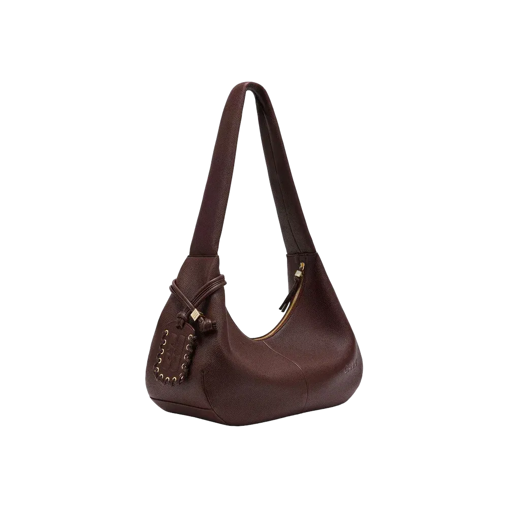 Ganni Brown Grained Medium Hobo Bag