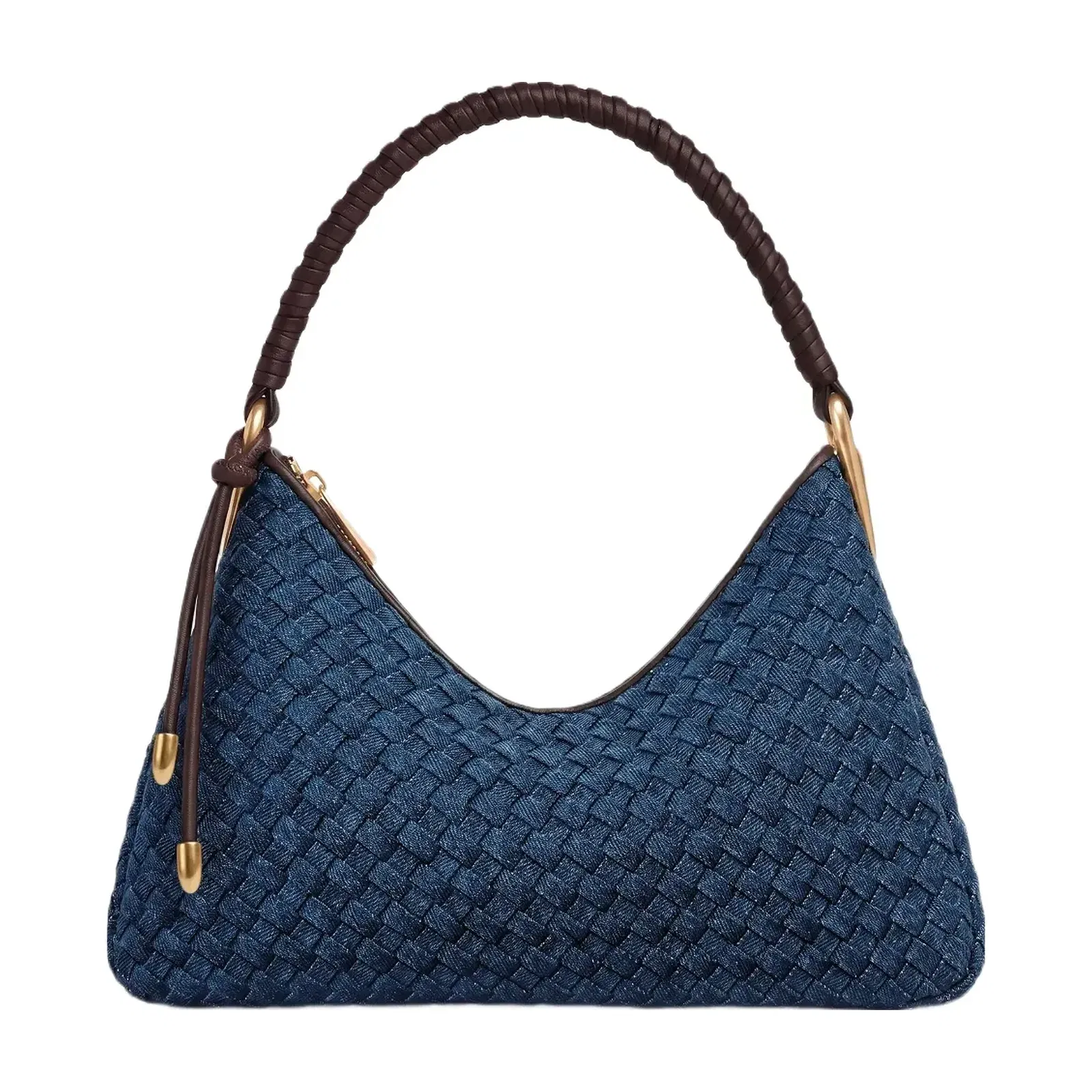 JW PEI Lorena Woven Denim Shoulder Bag Dark Blue