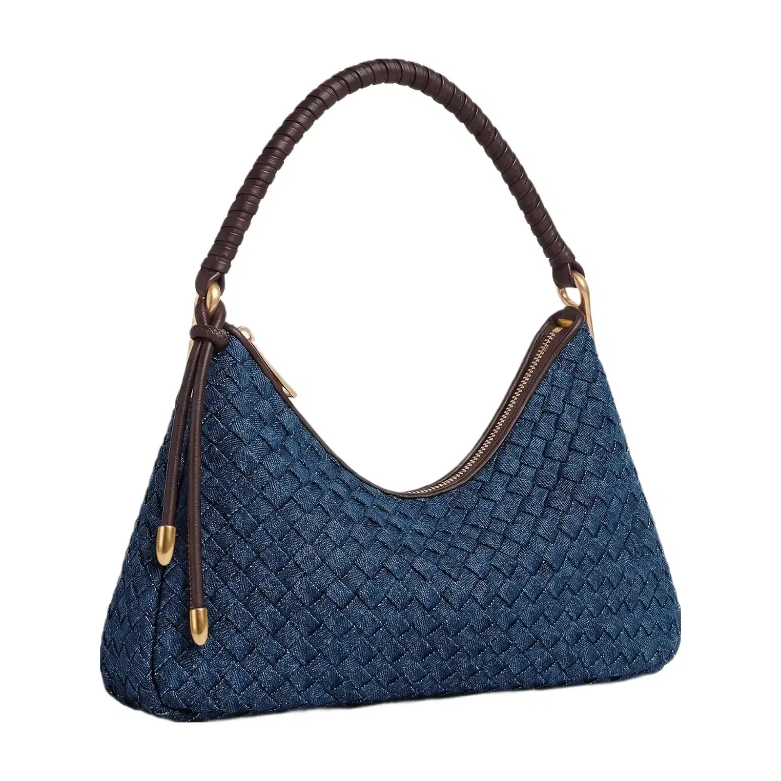JW PEI Lorena Woven Denim Shoulder Bag Dark Blue