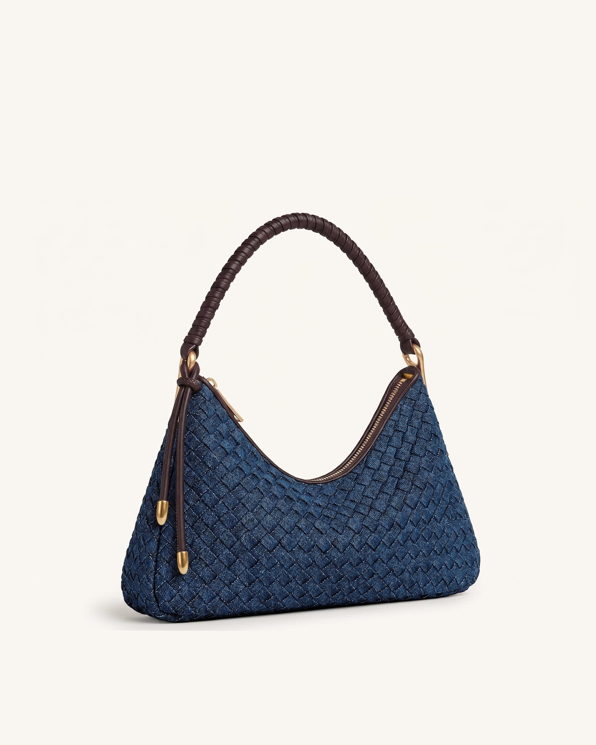 JW PEI Lorena Woven Denim Shoulder Bag Dark Blue