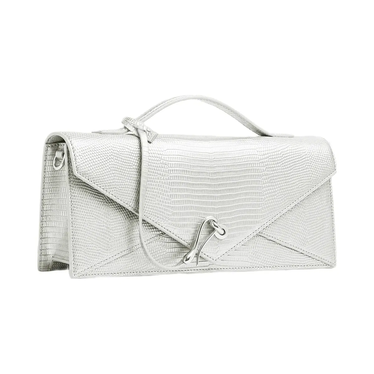 JW PEI Celeste Envelope Top Handle Bag Silver Lizard Texture