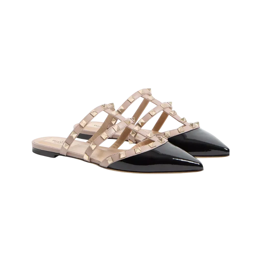 Valentino Rockstud Patent-Leather Mule Black