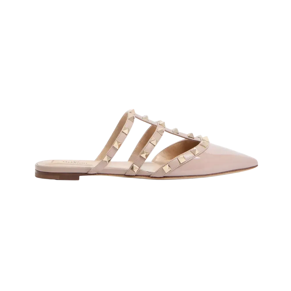 Valentino Patent Rockstud Ballet Mule Poudre