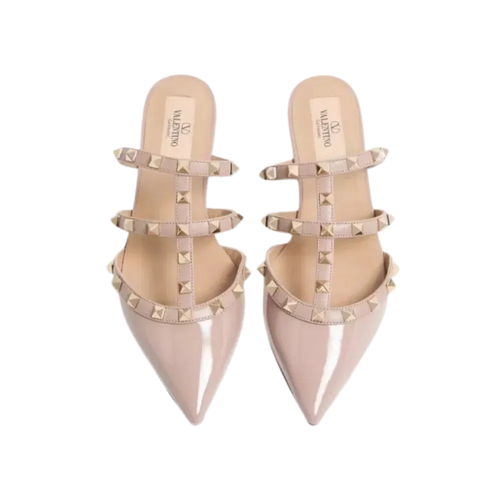 Valentino Patent Rockstud Ballet Mule Poudre