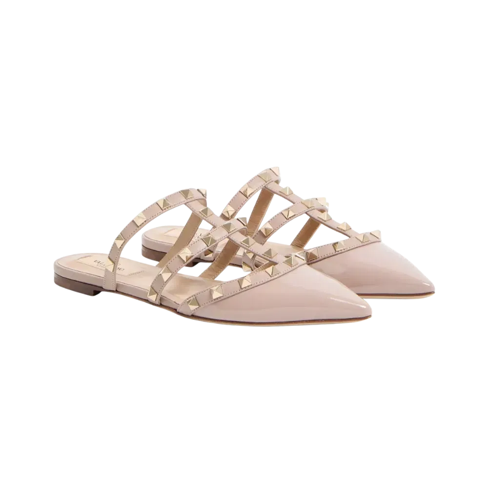 Valentino Patent Rockstud Ballet Mule Poudre