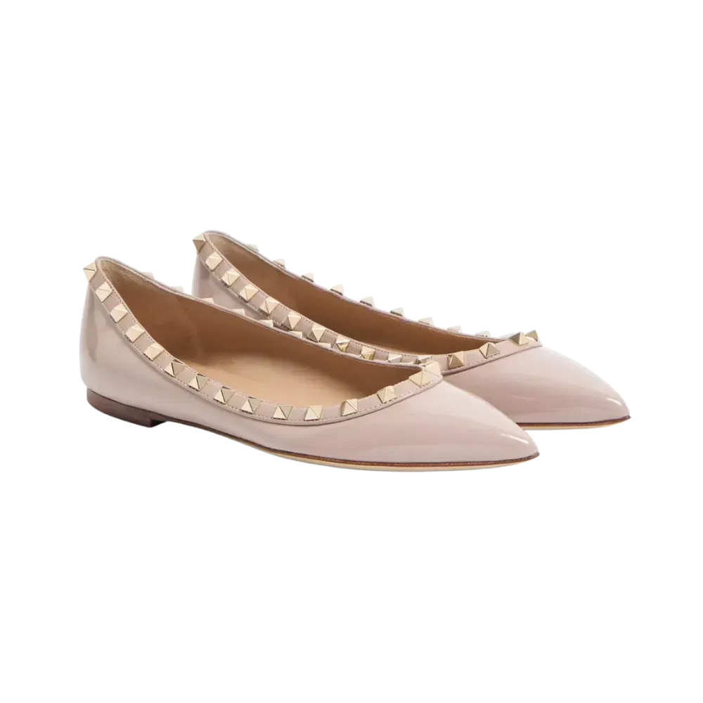 Valentino Patent Rockstud Ballet Flat Poudre