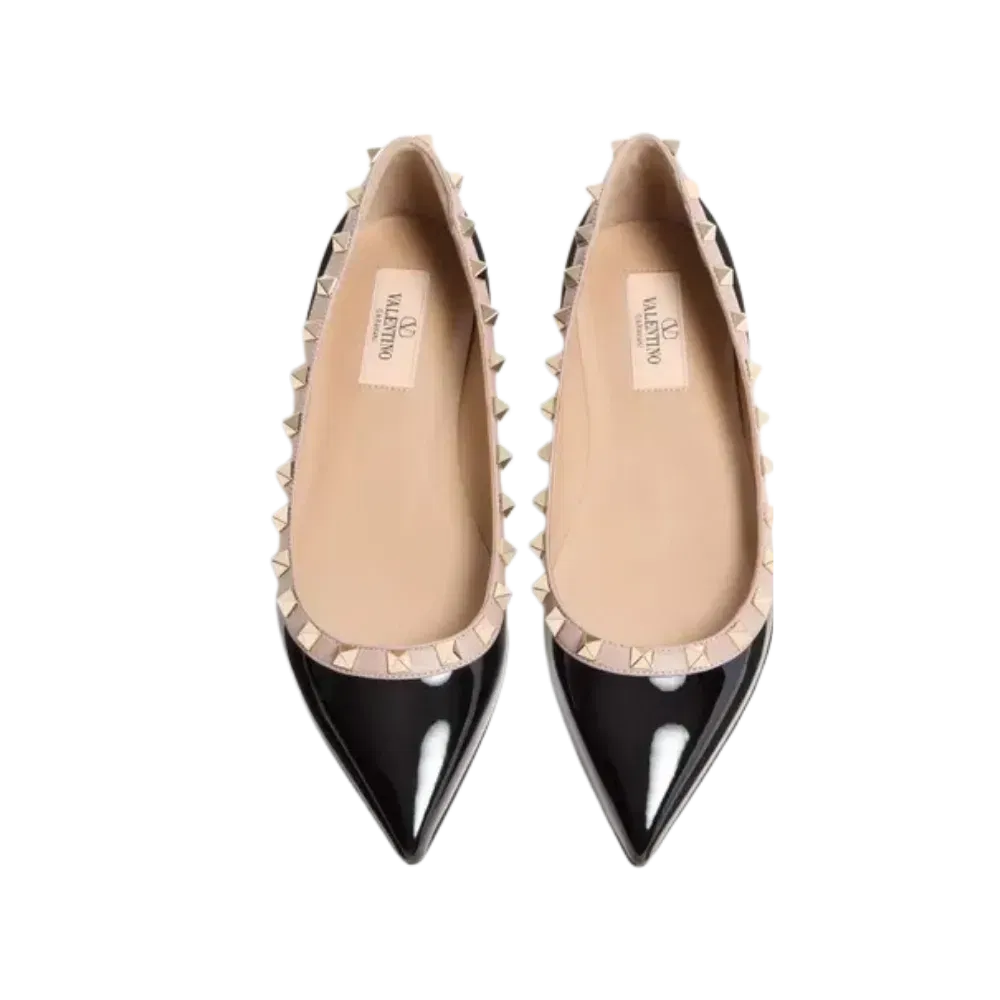Valentino Patent Rockstud Ballet Flat Black