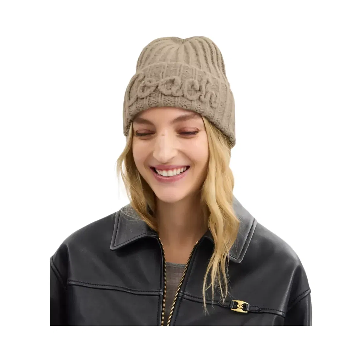 Coach Coach Script Knit Beanie in Grey Birch