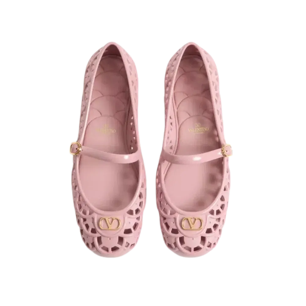 Valentino Ondette Rubber Ballerina With Scallop Pattern 05mm Pink