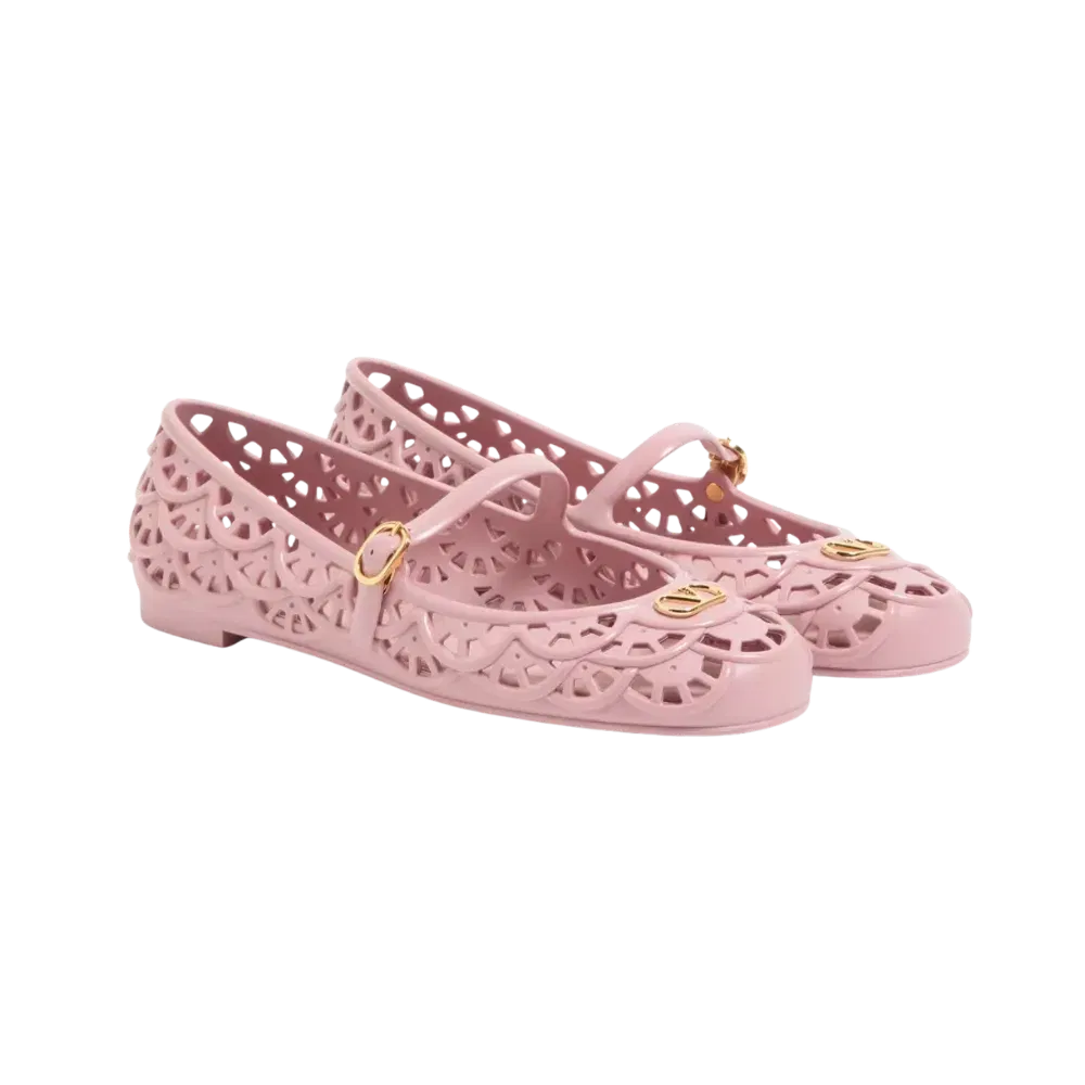 Valentino Ondette Rubber Ballerina With Scallop Pattern 05mm Pink