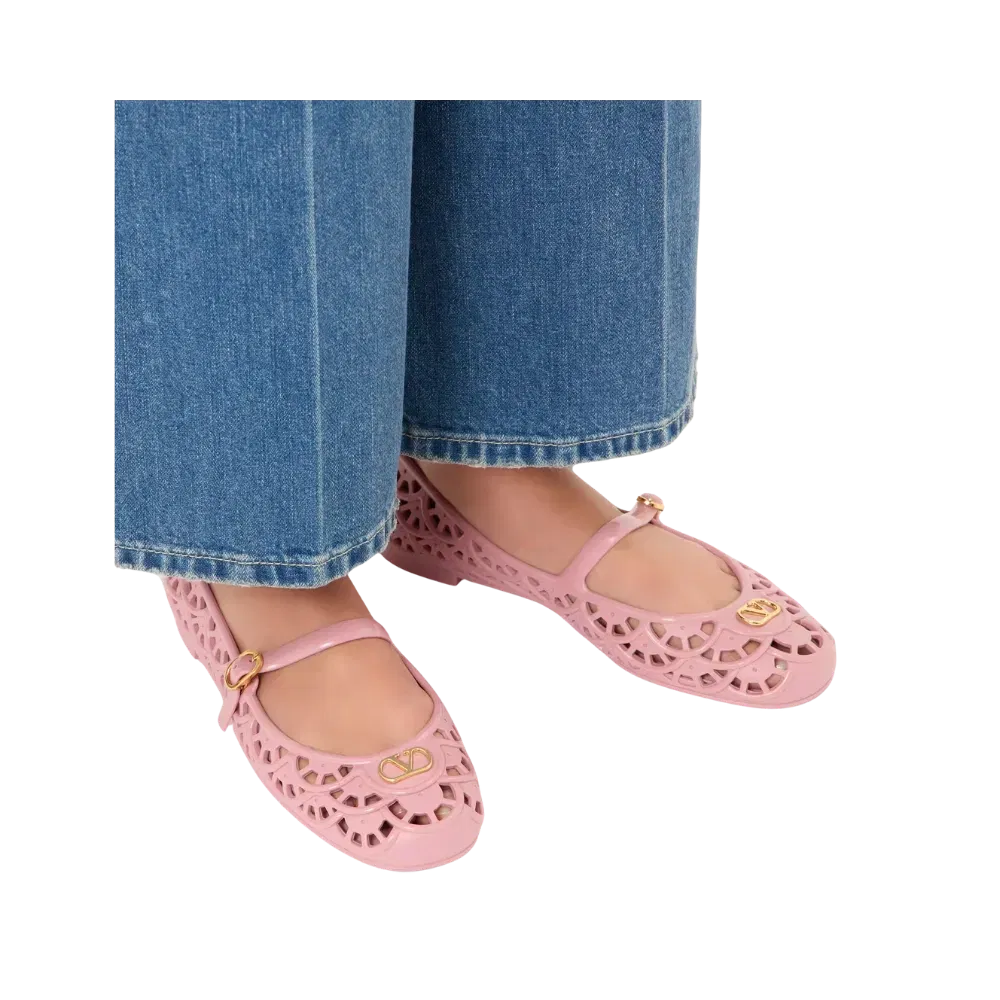 Valentino Ondette Rubber Ballerina With Scallop Pattern 05mm Pink