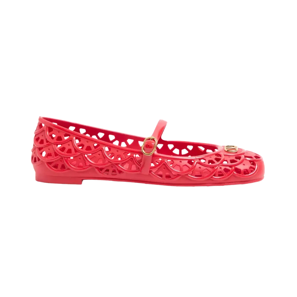 Valentino Ondette Rubber Ballerina With Scallop Pattern 05mm Coral