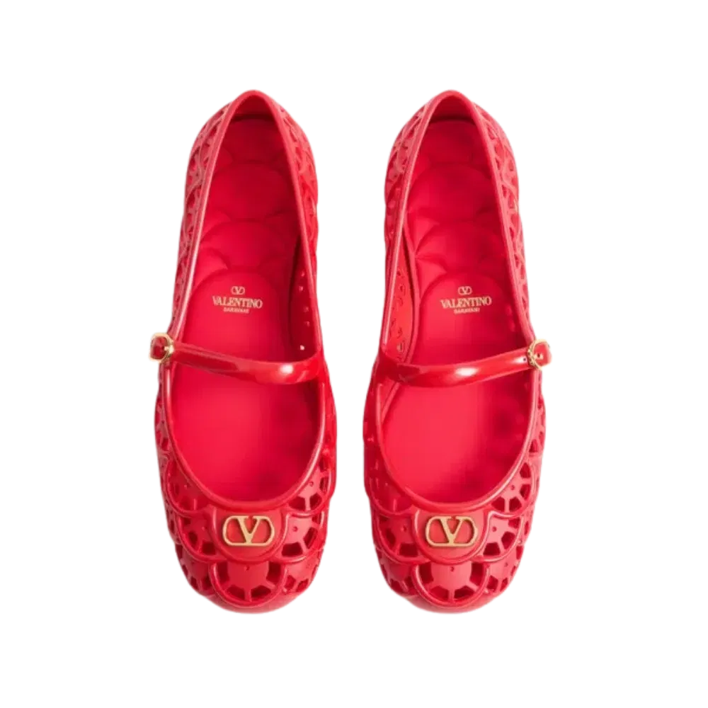 Valentino Ondette Rubber Ballerina With Scallop Pattern 05mm Coral