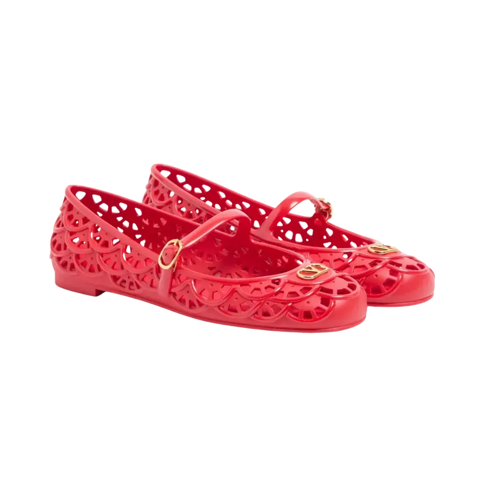 Valentino Ondette Rubber Ballerina With Scallop Pattern 05mm Coral