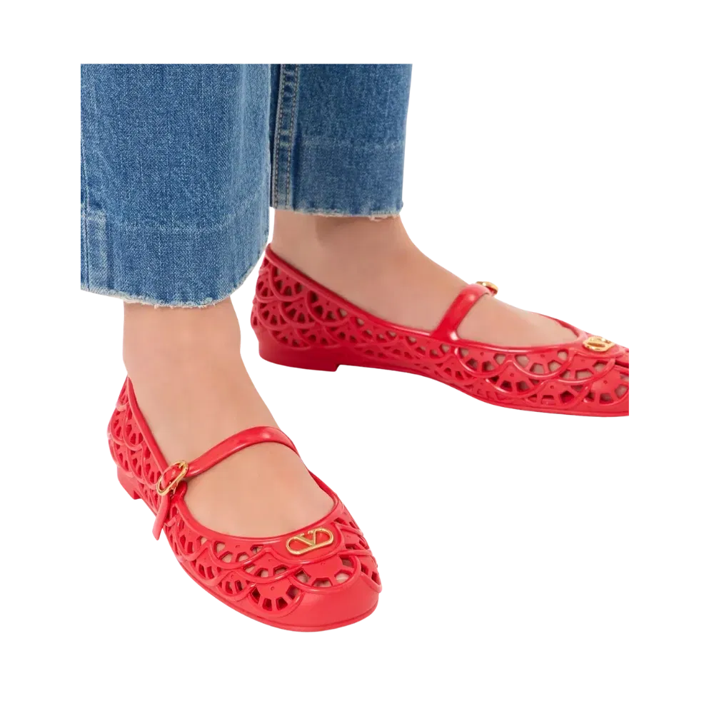 Valentino Ondette Rubber Ballerina With Scallop Pattern 05mm Coral