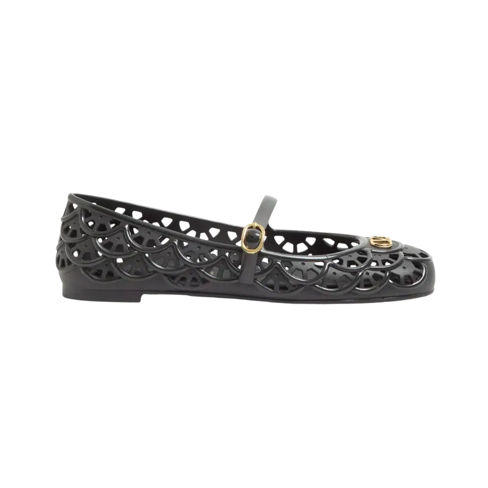 Valentino Ondette Rubber Ballerina With Scallop Pattern 05mm Black