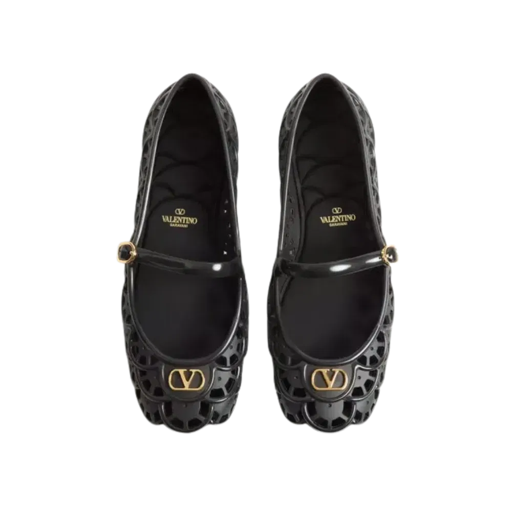Valentino Ondette Rubber Ballerina With Scallop Pattern 05mm Black