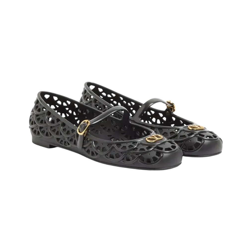 Valentino Ondette Rubber Ballerina With Scallop Pattern 05mm Black